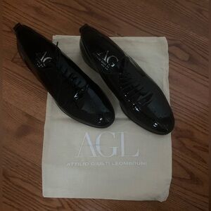 AGL Attilio Giusti Leombruni “PARKER” BLACK Patent Leather Oxfords SIZE 37.5